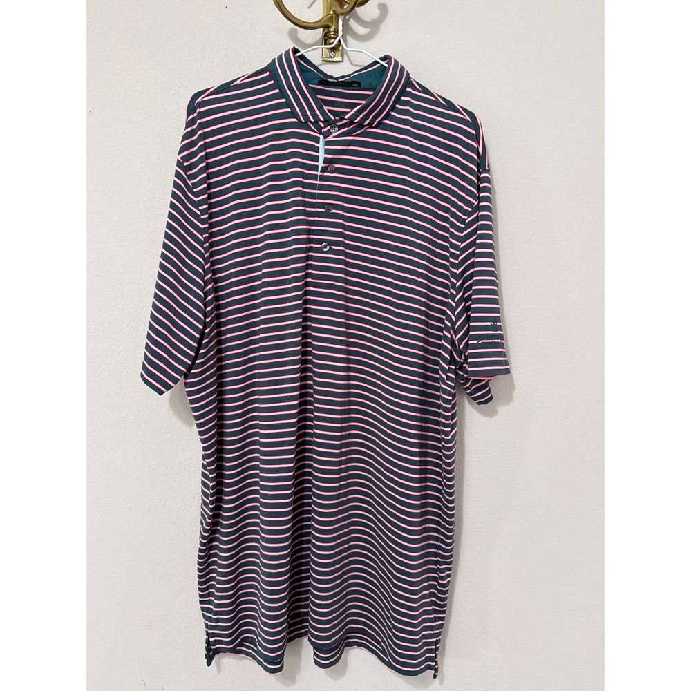 Greyson Polo Shirt XXL Green Pink Striped Woodlands Country Club Performance